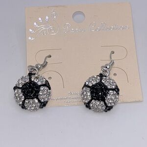 Crystal sparkly soccer ball earrings, new
